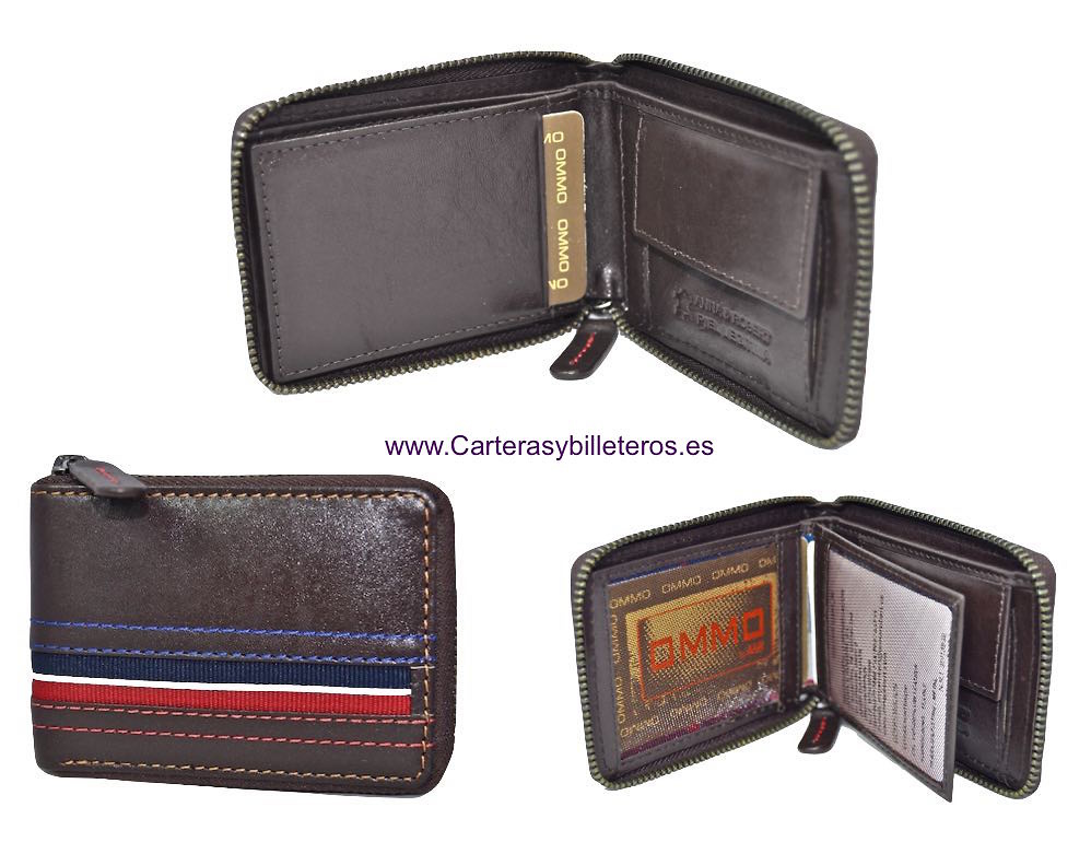 SMALL WALLET MAN ZIPPER AMERICAN NAVY RED 