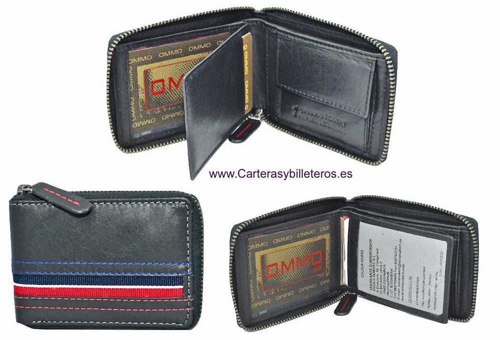 SMALL WALLET MAN ZIPPER AMERICAN NAVY RED 