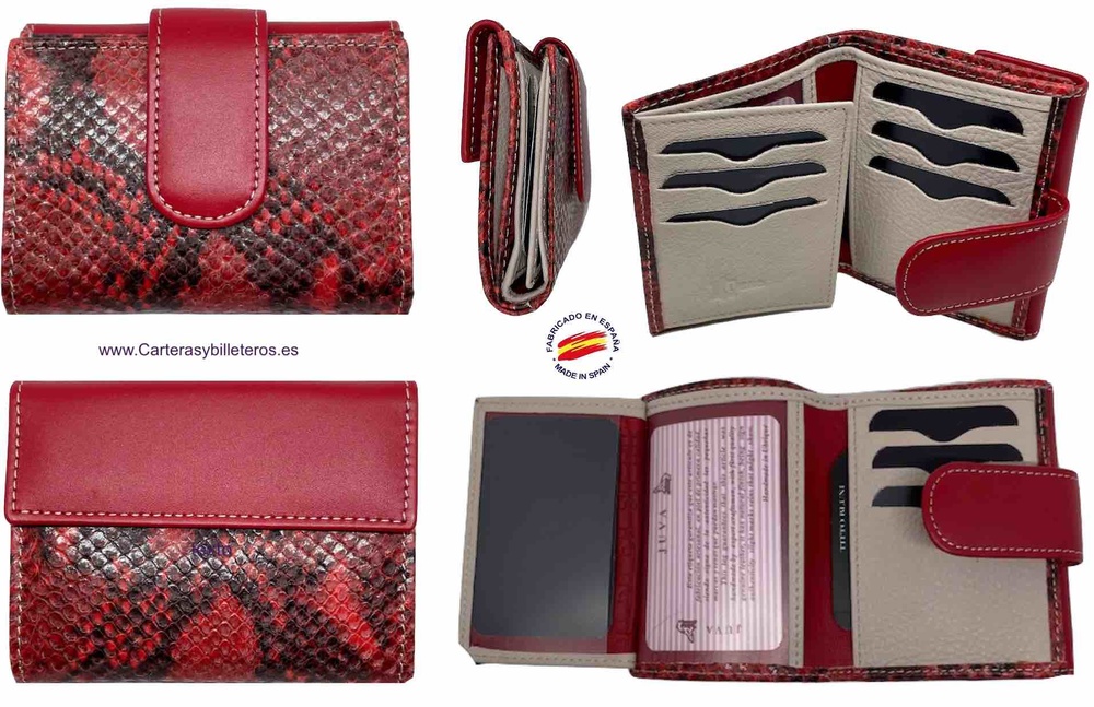 SMALL WOMEN'S WALLET IN UBRIQUE LEATHER WITH HIGH QUALITY SNAKE FINISH + COLORS 