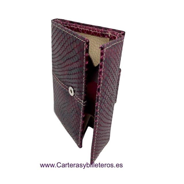 SMALL WOMEN'S WALLET IN UBRIQUE LEATHER WITH HIGH QUALITY SNAKE FINISH + COLORS 