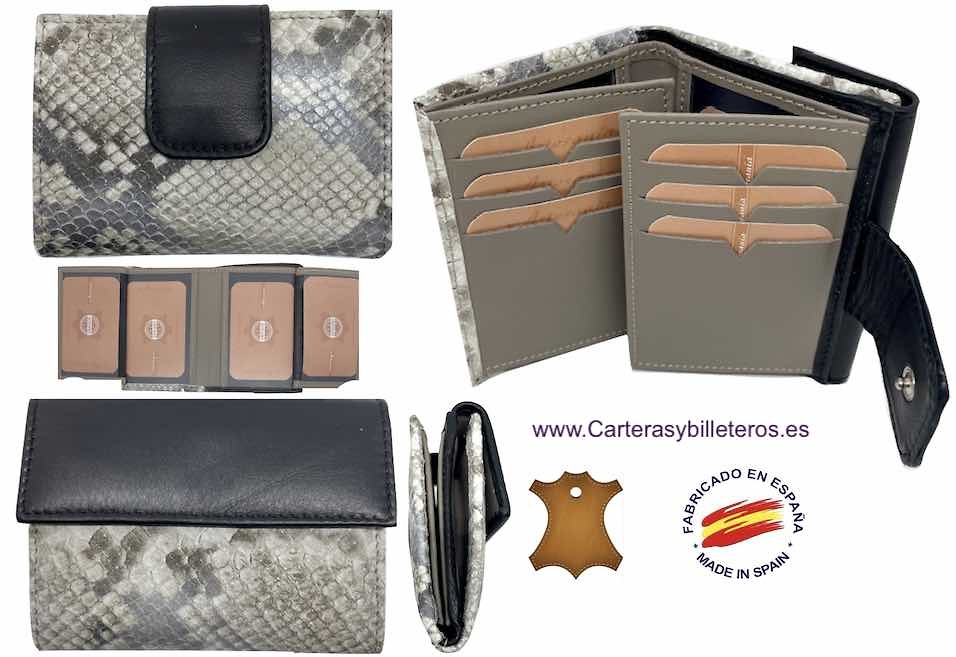 SMALL WOMEN'S WALLET IN UBRIQUE LEATHER WITH HIGH QUALITY SNAKE FINISH + COLORS 