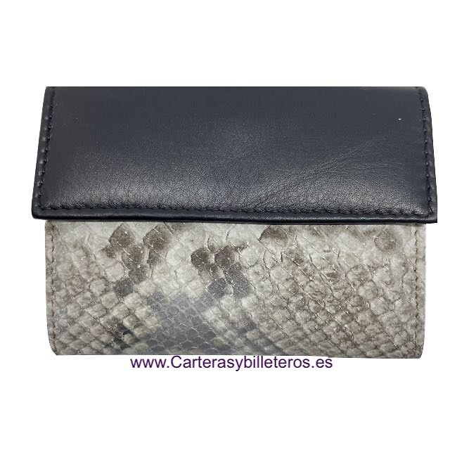 SMALL WOMEN'S WALLET IN UBRIQUE LEATHER WITH HIGH QUALITY SNAKE FINISH + COLORS 