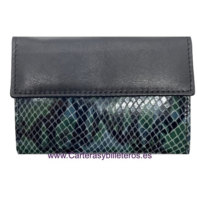 SMALL WOMEN'S WALLET IN UBRIQUE LEATHER WITH HIGH QUALITY SNAKE FINISH + COLORS 