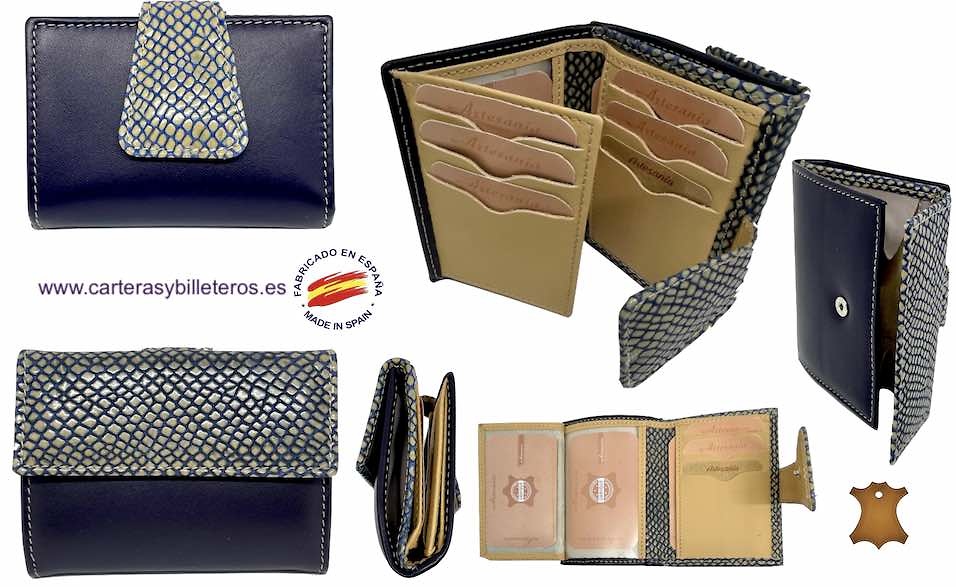 SMALL WOMEN'S WALLET IN UBRIQUE LEATHER WITH HIGH QUALITY SNAKE FINISH + COLORS 