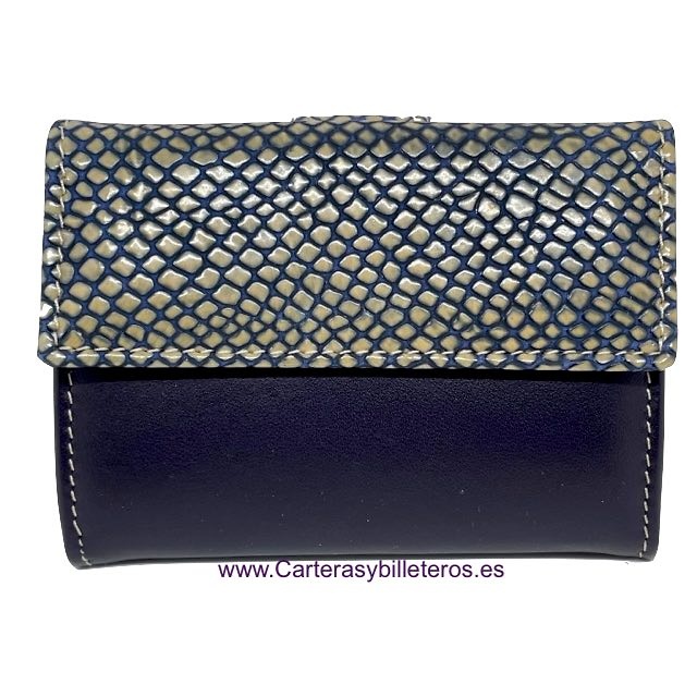 SMALL WOMEN'S WALLET IN UBRIQUE LEATHER WITH HIGH QUALITY SNAKE FINISH + COLORS 