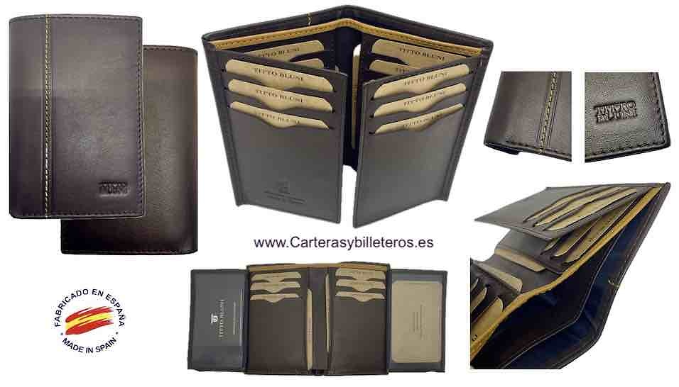 TITTO BLUNI MEN'S LEATHER CARD HOLDER TITTO BLUNI FOR 16 CARDS WITH DOUBLE WALLET 