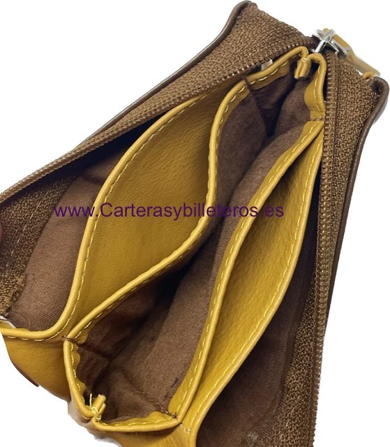 TRIPLE LEATHER PURSE WITH FIVE COMPARTMENTS 