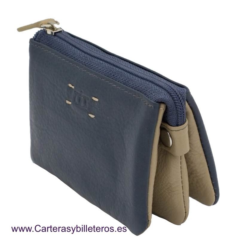 TRIPLE LEATHER PURSE WITH FIVE COMPARTMENTS 