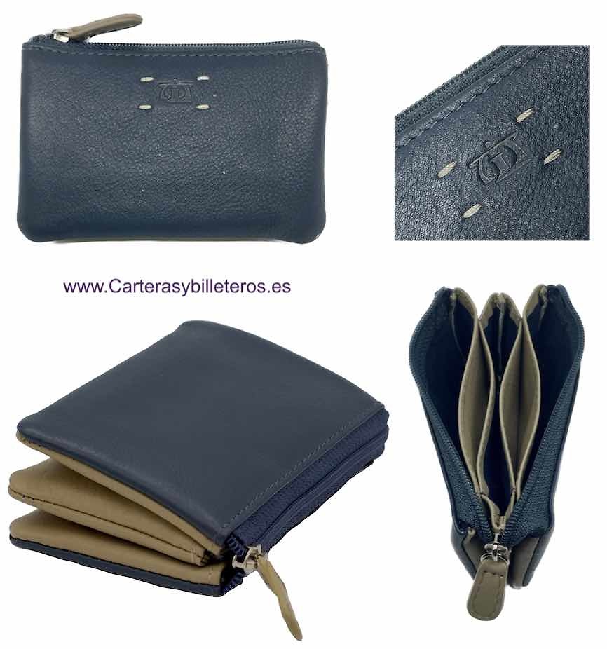 TRIPLE LEATHER PURSE WITH FIVE COMPARTMENTS 