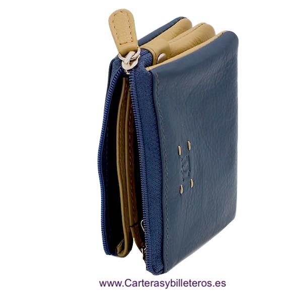 TRIPLE LEATHER PURSE WITH FIVE COMPARTMENTS 