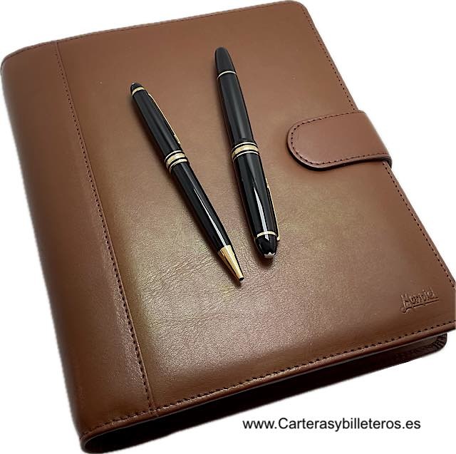 UBRIQUE LARGE LEATHER DIARY WITH RINGS AND NOTEPAD 