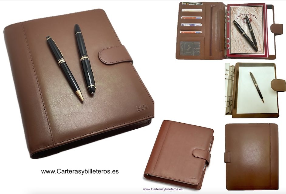 UBRIQUE LARGE LEATHER DIARY WITH RINGS AND NOTEPAD 