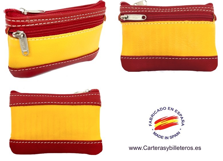 UBRIQUE LEATHER PURSE WITH A POCKET SPAIN FLAG 