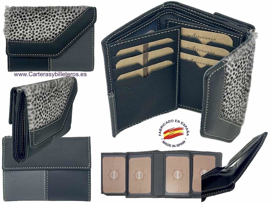 UBRIQUE WOMEN'S SMALL LEATHER WALLET WITH CARD HOLDER PURSE AND NATURAL HAIR ON THE CLASP 