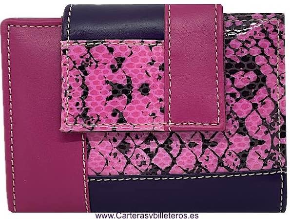 VERY COMPLETE SMALL WOMEN'S PURSE IN PINK AND PURPLE LEATHER 