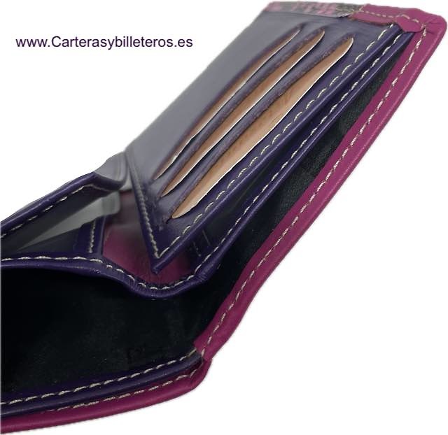 VERY COMPLETE SMALL WOMEN'S PURSE IN PINK AND PURPLE LEATHER 