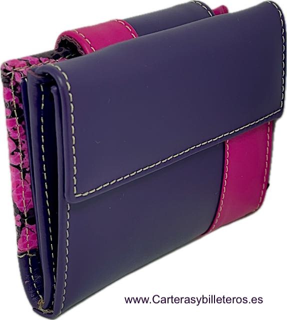 VERY COMPLETE SMALL WOMEN'S PURSE IN PINK AND PURPLE LEATHER 