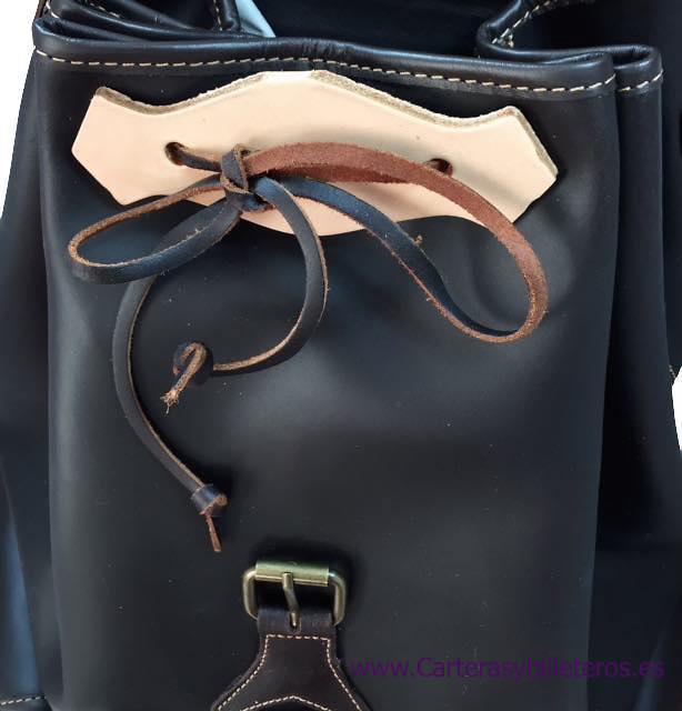 VERY LARGE LEATHER BACKPACK WITH 4 POCKETS MADE IN SPAIN OF ARTISANAL SHAPE AND CLOSURE BELTS IN POCKETS 