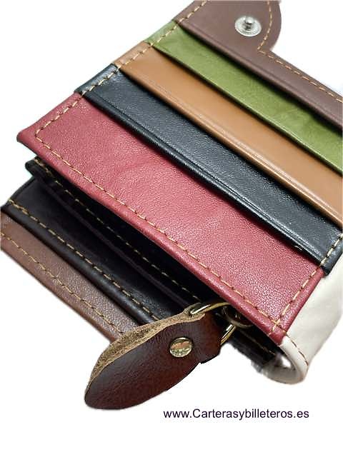 VERY LARGE WOMEN'S WALLET WITH CARD HOLDER WALLET IN COLOURED LEATHER STRAPS 