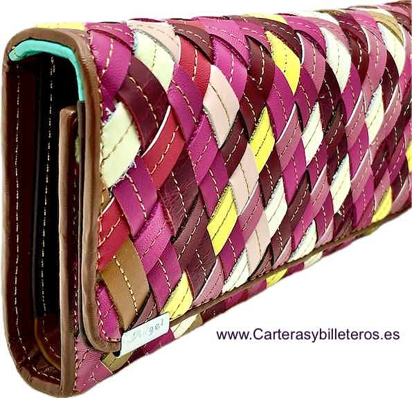 VERY LARGE WOMEN'S WALLET WITH CARD HOLDER WALLET IN COLOURED LEATHER STRAPS 