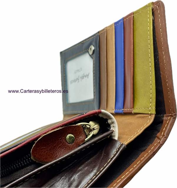 VERY LARGE WOMEN'S WALLET WITH CARD HOLDER WALLET IN COLOURED LEATHER STRAPS 