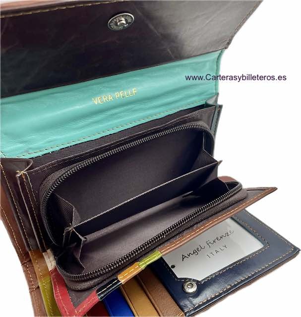 VERY LARGE WOMEN'S WALLET WITH CARD HOLDER WALLET IN COLOURED LEATHER STRAPS 