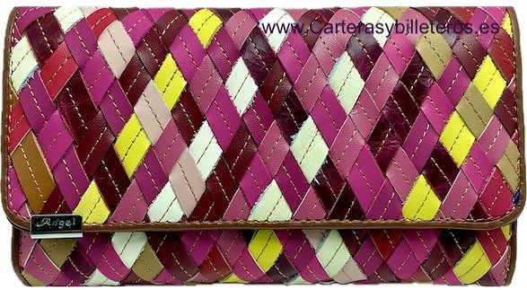 VERY LARGE WOMEN'S WALLET WITH CARD HOLDER WALLET IN COLOURED LEATHER STRAPS 