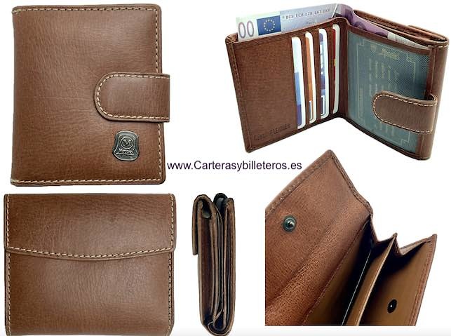 WALLET LEATHER CARD HOLDER WITH ZIP AND EXTERNAL COIN PURSE 