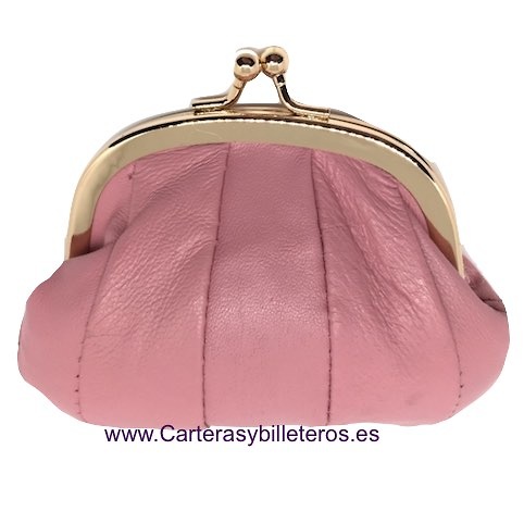 MONEDERO DE MUJER EN PIEL DE NAPA CON BOQUILLA - 19 colores- ROSA 