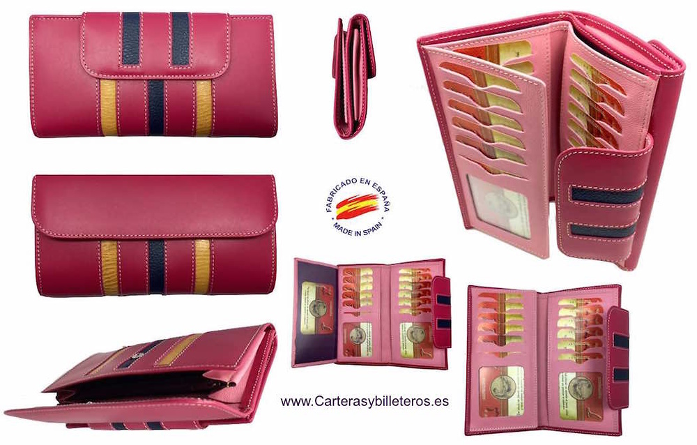 WALLET OF WOMAN LEATHER PURSE MADE IN SPAIN HANDCRAFT LONG 