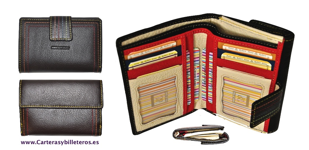 WALLET WOMEN BEEF LEATHER AND STITCHING OF MEDIUM COLORS 