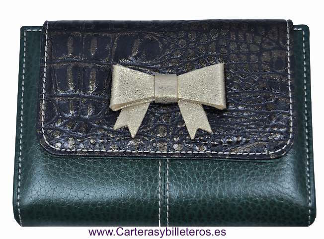 WALLET WOMEN'S WITH A LEATHER BOW WITH TIE MADE IN SPAIN 