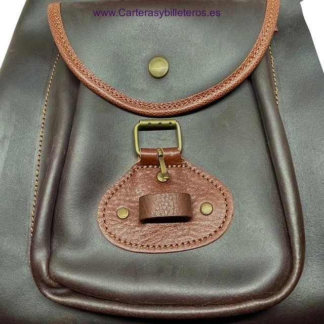 WAXED LEATHER AND LEATHER BAG BACKPACK WITH WATERPROOF INTERIOR LINING 