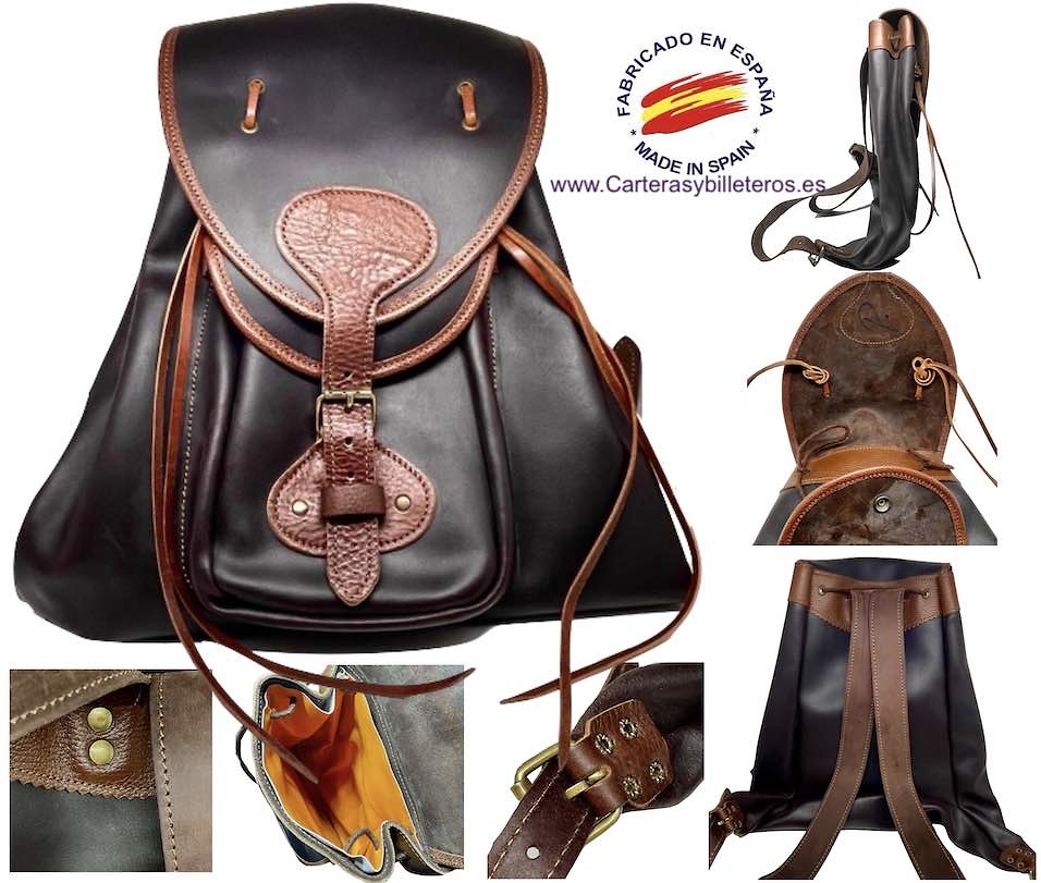 WAXED LEATHER AND LEATHER BAG BACKPACK WITH WATERPROOF INTERIOR LINING 