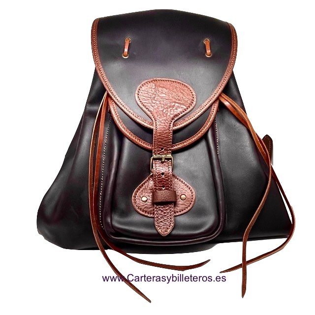 WAXED LEATHER AND LEATHER BAG BACKPACK WITH WATERPROOF INTERIOR LINING 