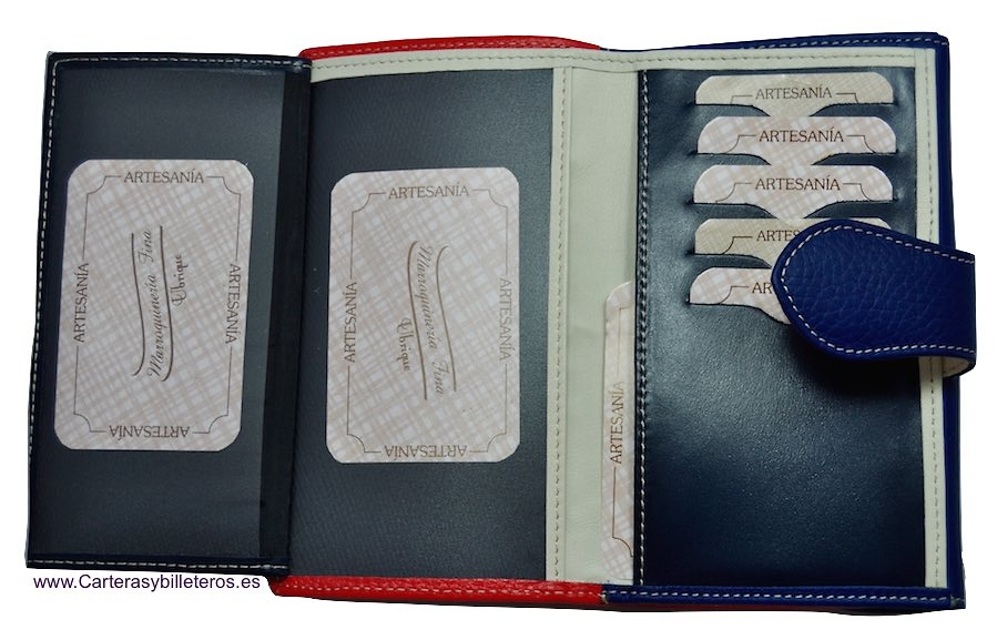 WOMAN WALLET SKIN UBRIQUE MEDIANA RED AND NAVY BLUE 