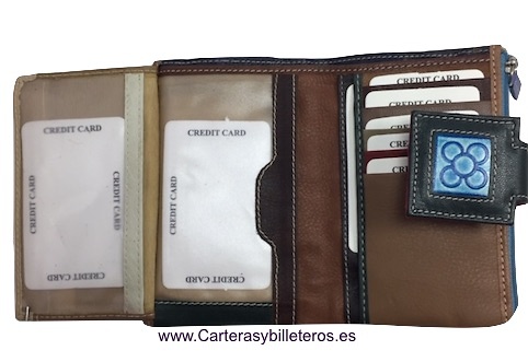 WOMAN'S LEATHER WALLET WITH 2 PURSES -3 COLORS- 