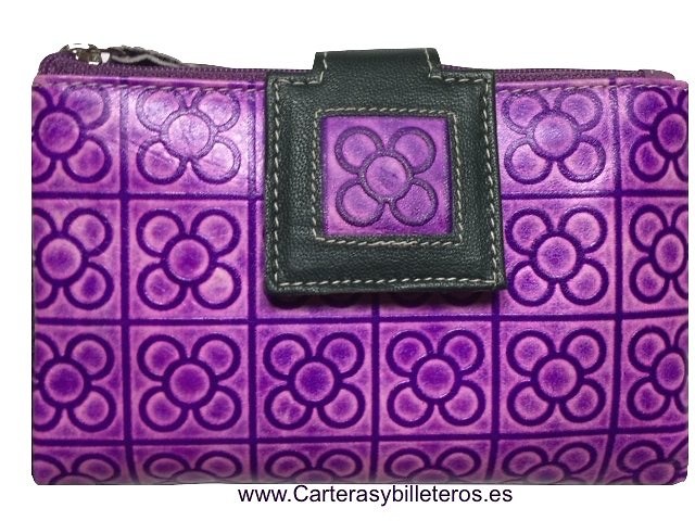 WOMAN'S LEATHER WALLET WITH 2 PURSES -3 COLORS- 