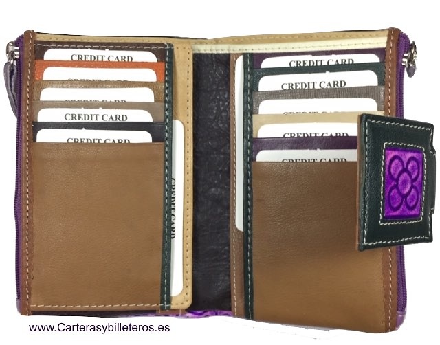 WOMAN'S LEATHER WALLET WITH 2 PURSES -3 COLORS- 