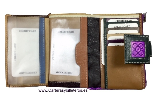 WOMAN'S LEATHER WALLET WITH 2 PURSES -3 COLORS- 