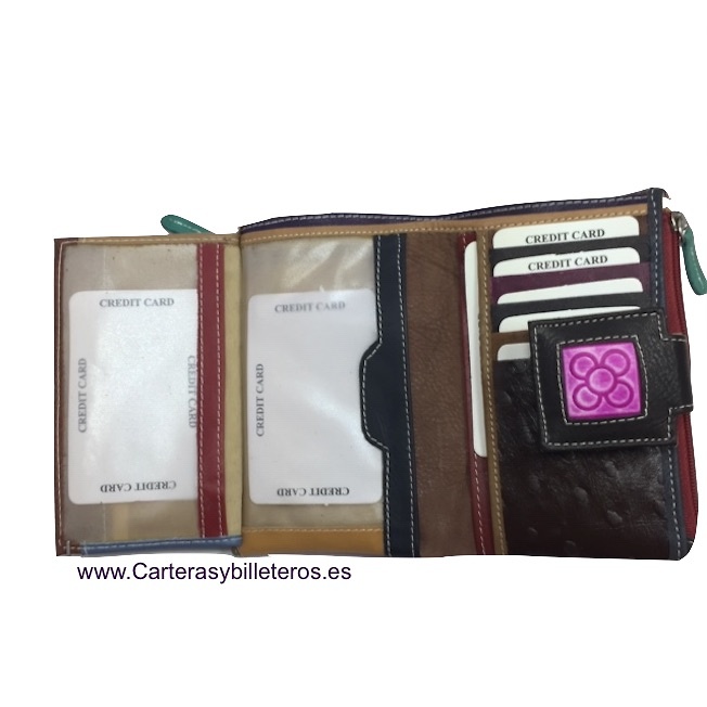 WOMAN'S LEATHER WALLET WITH 2 PURSES -3 COLORS- 