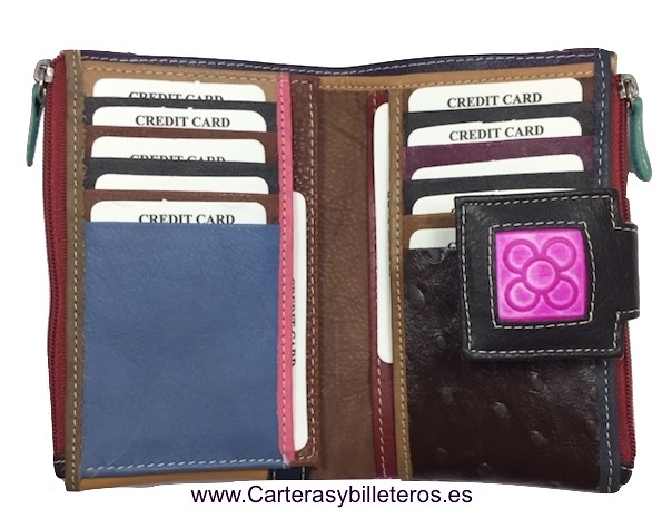 WOMAN'S LEATHER WALLET WITH 2 PURSES -3 COLORS- 