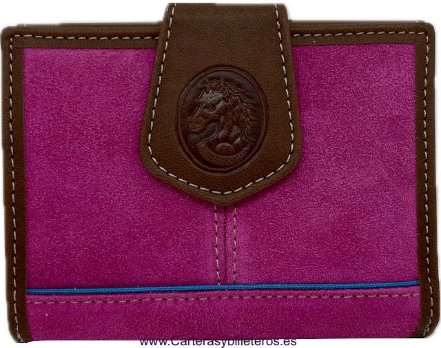 WOMAN'S LEATHER WALLET WITH SUEDE LEATHER MADE IN SPAIN -9 COLORS- 