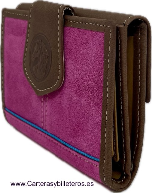 WOMAN'S LEATHER WALLET WITH SUEDE LEATHER MADE IN SPAIN -9 COLORS- 