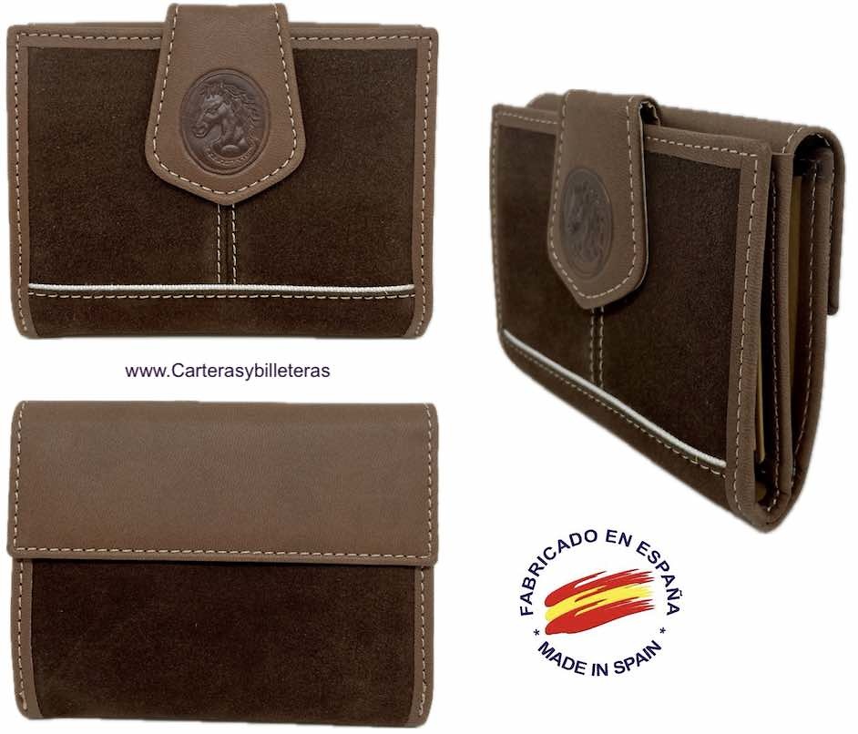 WOMAN'S LEATHER WALLET WITH SUEDE LEATHER MADE IN SPAIN -9 COLORS- 