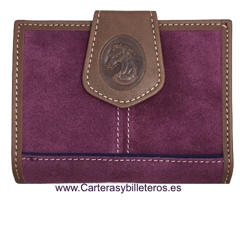 WOMAN'S LEATHER WALLET WITH SUEDE LEATHER MADE IN SPAIN -9 COLORS- 