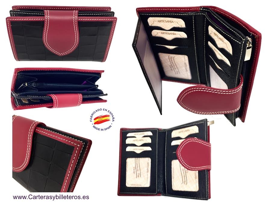 WOMAN'S WALLET IN COCONUT UBRIQUE LEATHER WITH PIPING AND BURGUNDY CLOSURE 