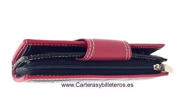 WOMAN'S WALLET IN COCONUT UBRIQUE LEATHER WITH PIPING AND BURGUNDY CLOSURE 