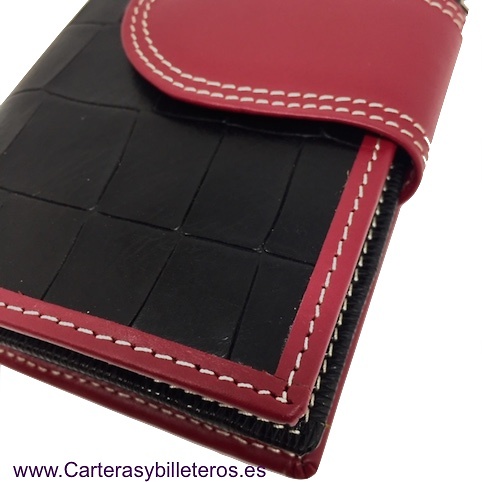 WOMAN'S WALLET IN COCONUT UBRIQUE LEATHER WITH PIPING AND BURGUNDY CLOSURE 