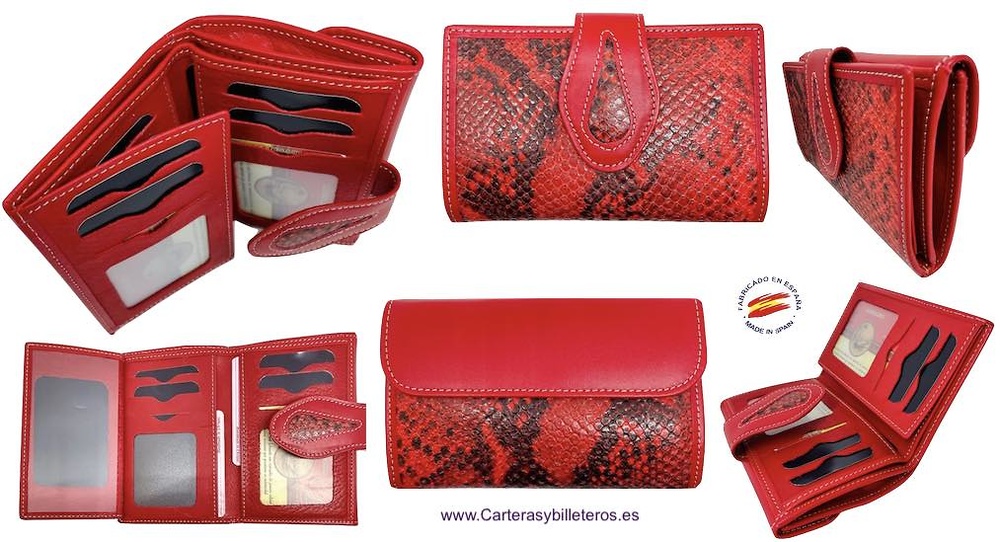 WOMAN'S WALLET OF SNAKE AND COW LEATHER WITH RED PURSE 